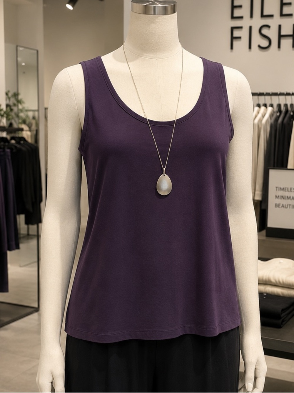 Eileen Fisher 100% Silk Plum Purple Tank Top 1X Sleeveless Shell